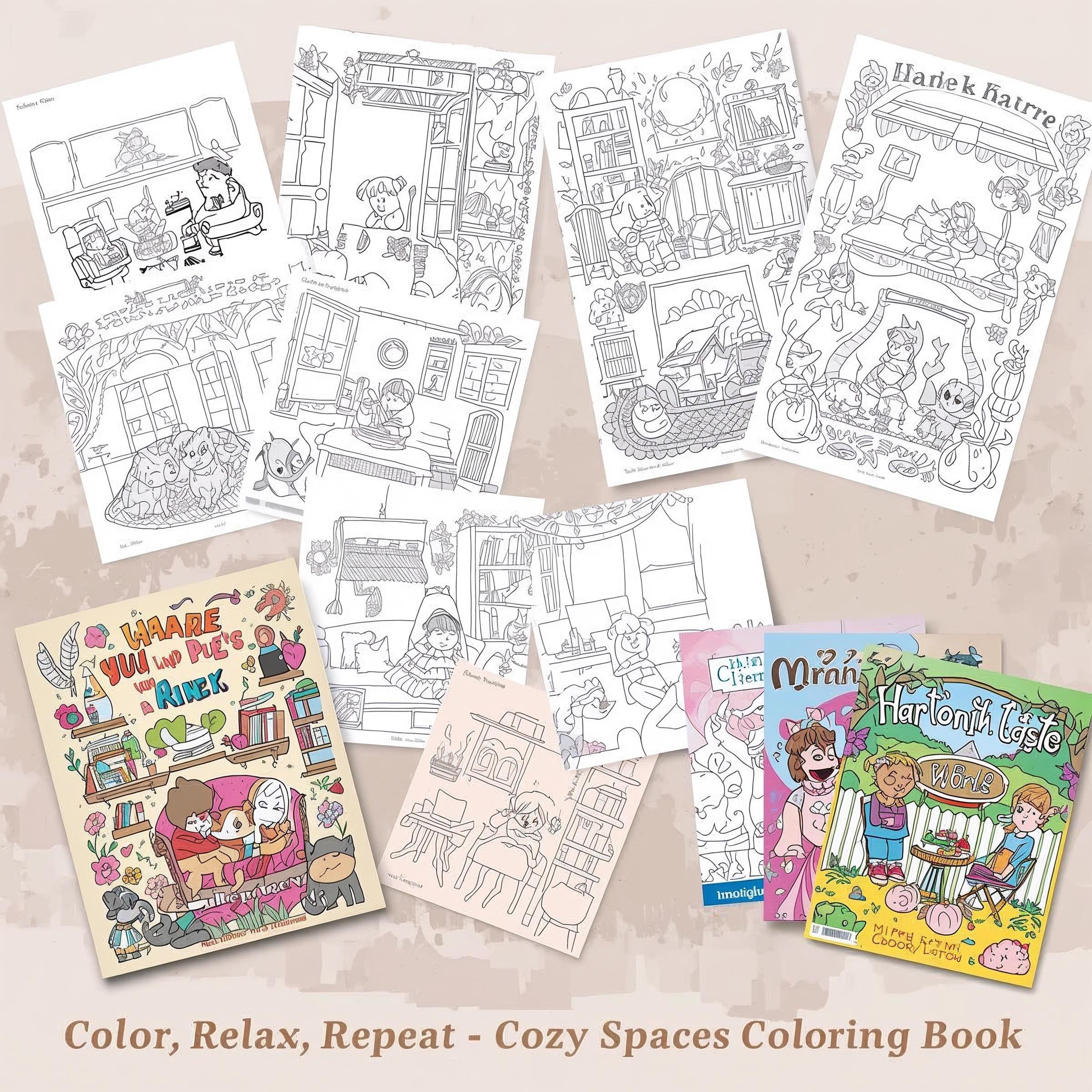 Cozy Spaces Coloring Book for Adults & Teens | 150 Pages + 12 Covers | PDF PNG JPG EPS | Instant Download