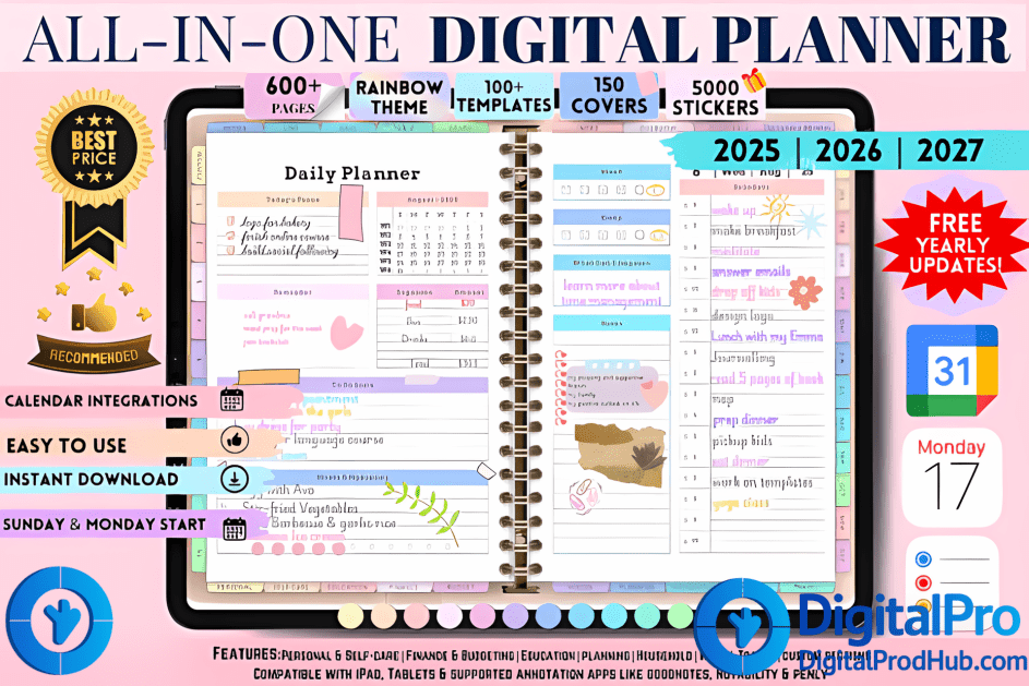 All-in-One Digital Planner 2025–2027 | 5000+ Stickers | 150 Covers | Hyperlinked PDF | iPad & Tablet Compatible | Free Yearly Updates
