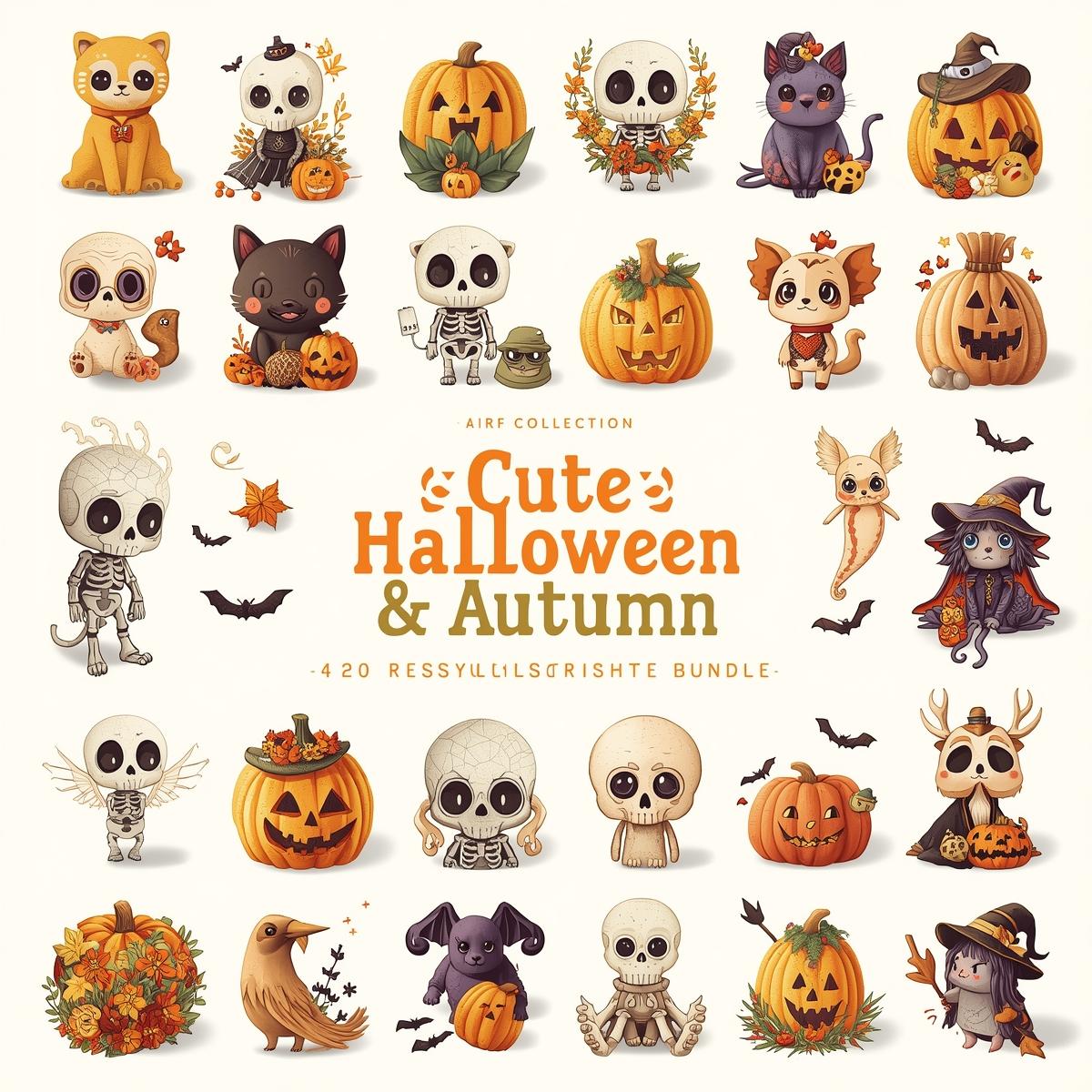 Cute Retro Halloween & Autumn Clipart Bundle – 20 PNG Designs for Sublimation, T-Shirts, Mugs, Stickers, Invitations – Commercial Use