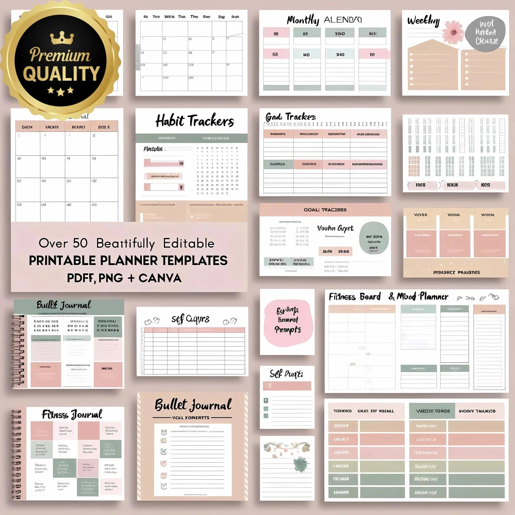 Journals and Planners – Editable Printable Templates for Daily Planning, Goal Setting & Personal Growth